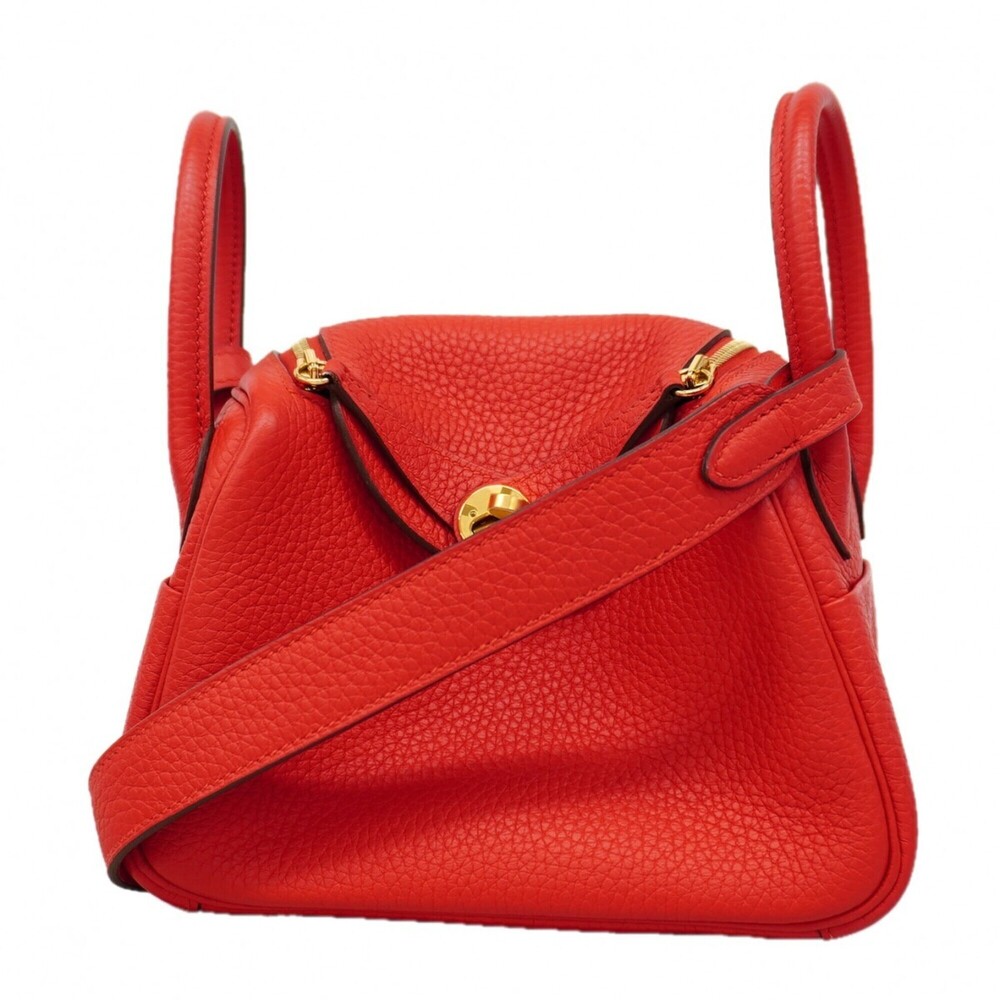 Hermes Lindy Mini handbag, Taurillon Clemence leather, Rouge Cou, D stamp, 2-...